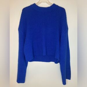 H&M Royal Blue Ribbed Cropped Sweater